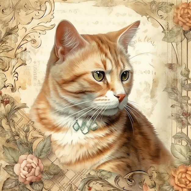 Kattenpapier oud vintage digitaal papier