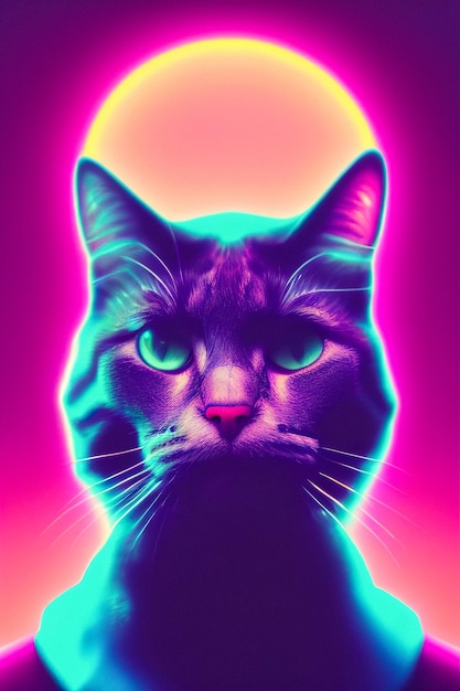 Kattenportret in synthwave-stijl