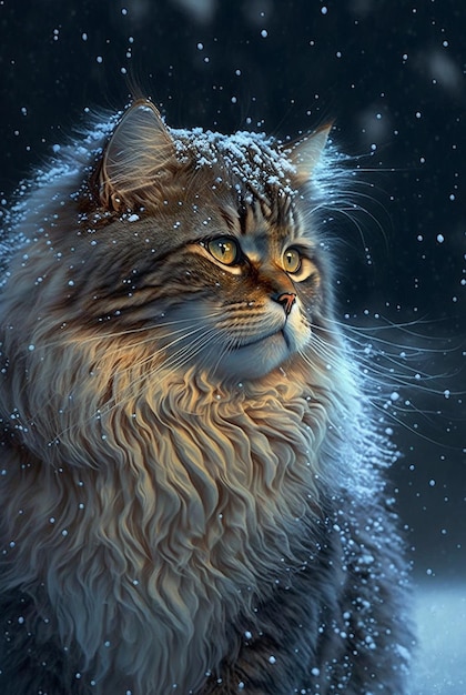 Kattenportret wintersneeuw Generatieve AI