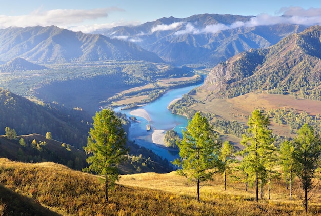 Il fiume katun scorre tra le montagne