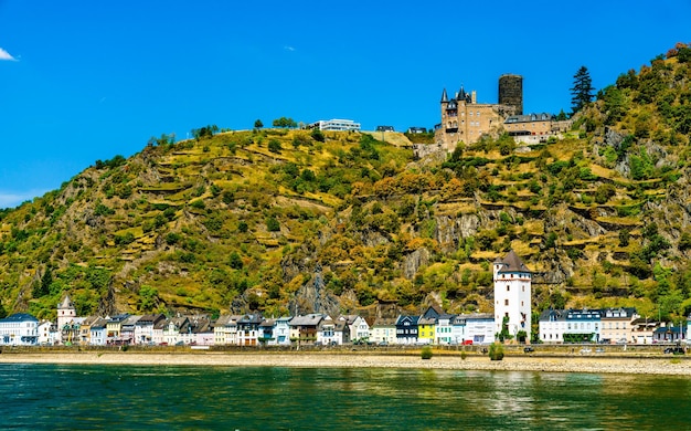 Katz Castle above Sankt Goarshausen town in the Upper Middle Rhine Valley Germany