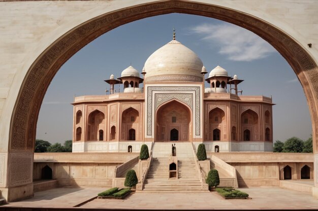 Kau Ban a red sandstone mosque which forms an integral part of the symmetrical design of the Taj Ma