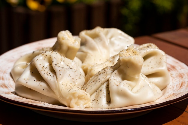 Kaukasische keuken Closeup Georgische traditionele gerechten khinkali dumplings selectieve aandacht