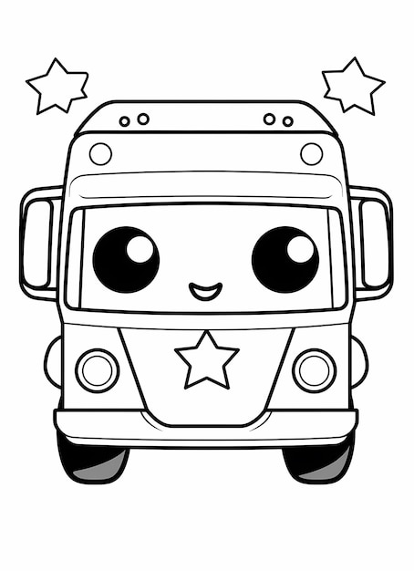 Photo kawaii ambulance coloring fun clean lines black and white white background