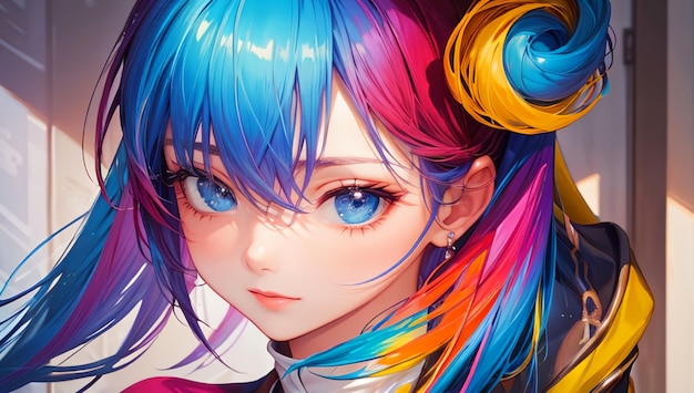 Kawaii anime girl painting art style