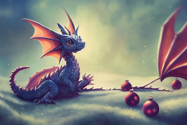 A Kawaii Baby Dragon Cute Bright and colorful 3D render animation Adorable dragon baby with large eyes and realistic scales in his natural habitat digital art style illustration painting