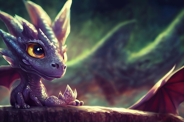 Premium Photo | A kawaii baby dragon cute bright and colorful 3d render  animation adorable dragon baby with large eyes and realistic scales in his  natural habitat digital art style illustration painting