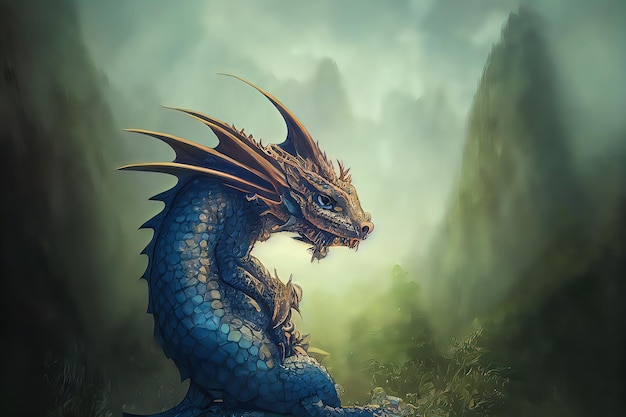 A Kawaii Baby Dragon Cute Bright and colorful 3D render animation Adorable dragon baby with large eyes and realistic scales in his natural habitat digital art style illustration painting