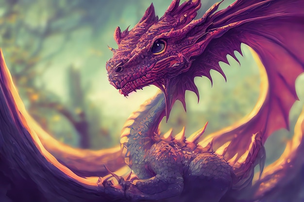 A kawaii baby dragon cute bright and colorful 3d render\
animation adorable dragon baby with large eyes and realistic scales\
in his natural habitat digital art style illustration painting