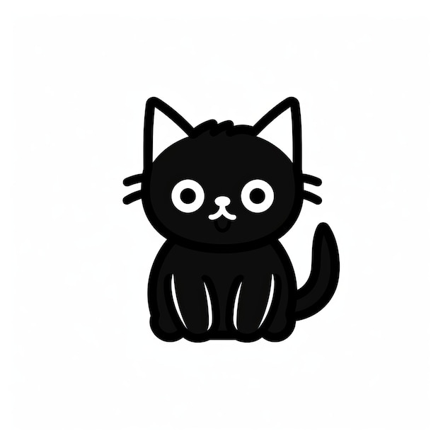 Kawaii Black Cat Icon Simple Monochrome Design For Children39s Books And More