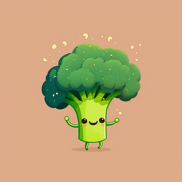 Foto kawaii broccoli verdure divertenti personaggio dei cartoni animati illustrazione vettoriale