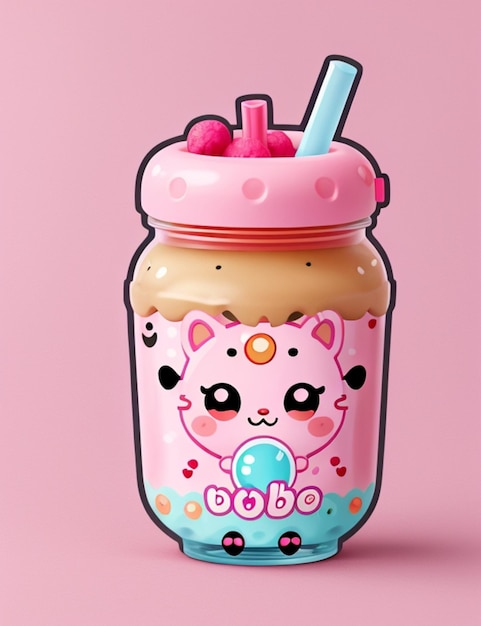 Photo kawaii bubble tea svg sticker flat graphic kawaii