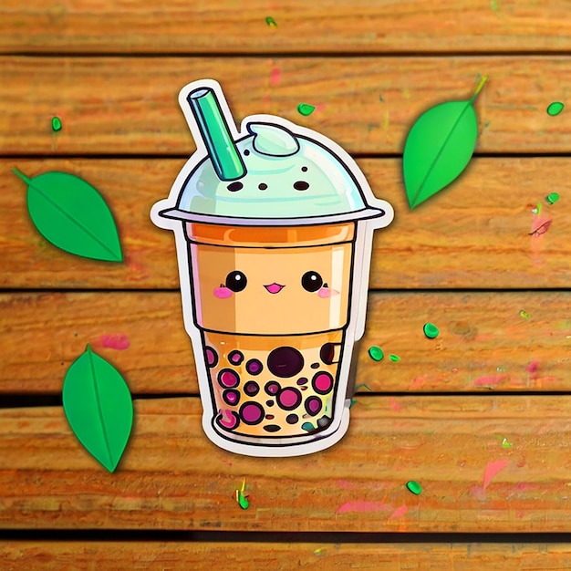 Kawaii bubble tea svg sticker flat graphic kawaii