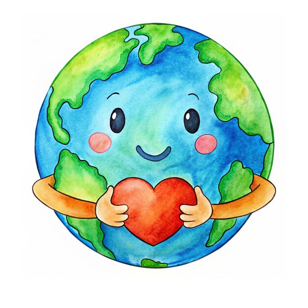 Kawaii cartoon globe smiling with two fingers on arm The globe