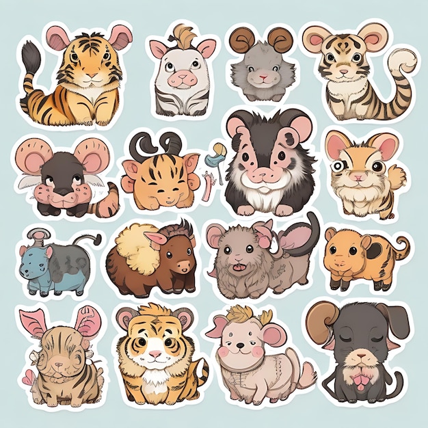 Kawaii Cute Animal Vector Stickers