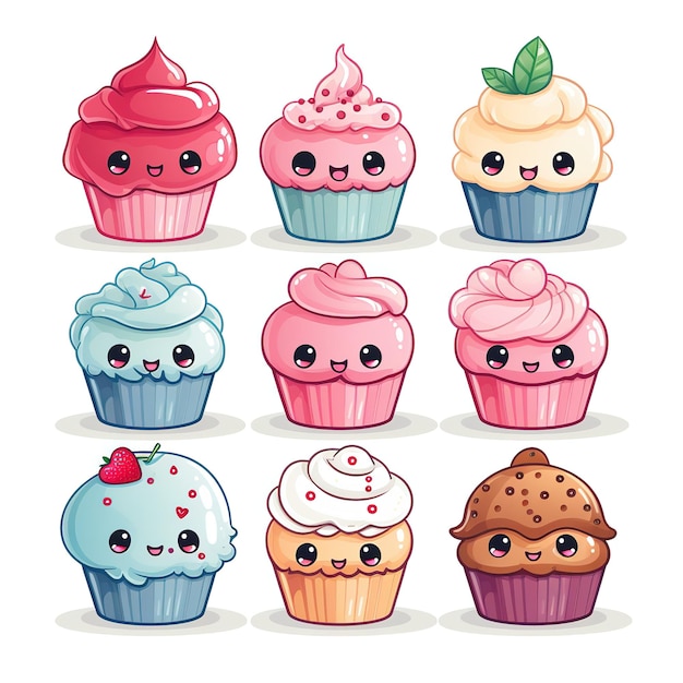 kawaii cute cupcake illustration