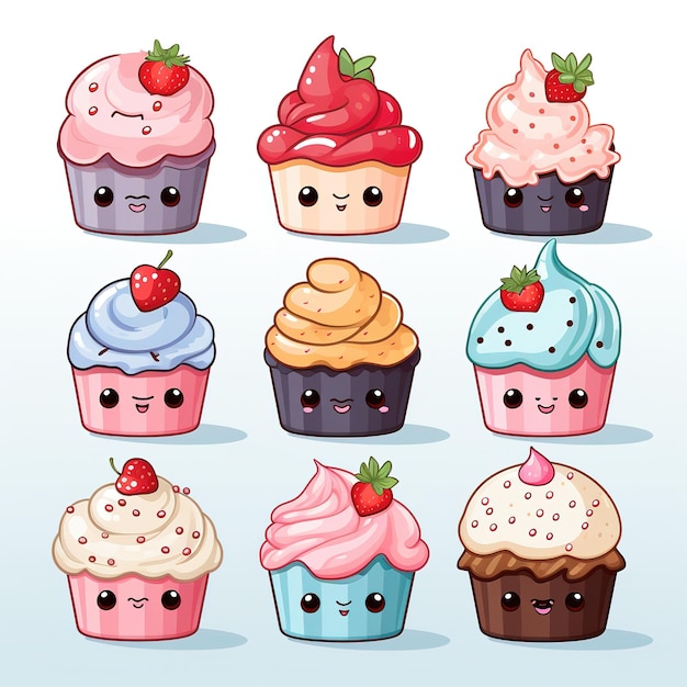 kawaii cute cupcake illustration