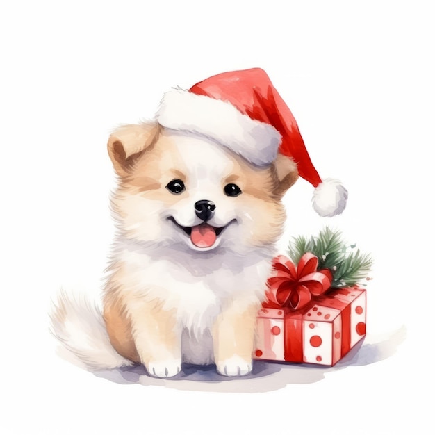 写真 白い背景にかわいいかわいい犬漫画クリスマス水のカラー スタイル