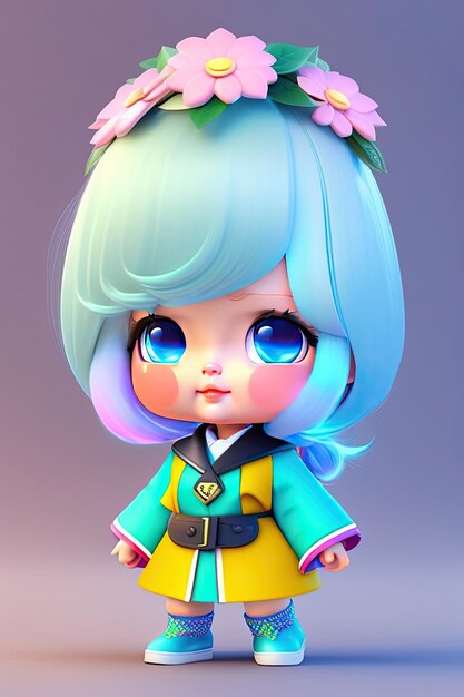 Kawaii cute girl anime character 3d illustration