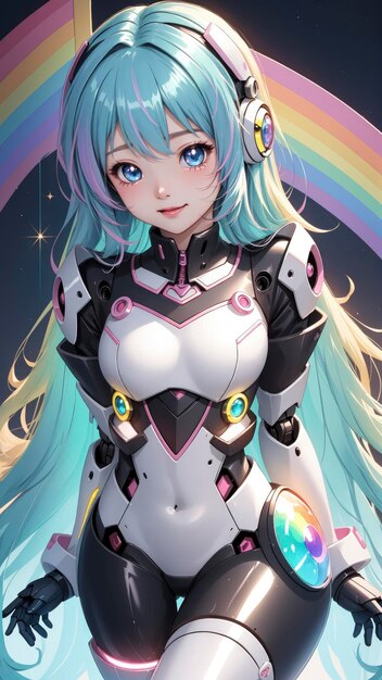 Kawaii cyborg girl in anime style