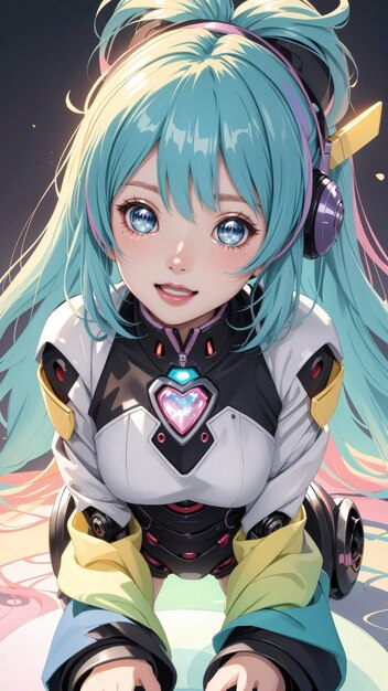 Kawaii cyborg girl in anime style