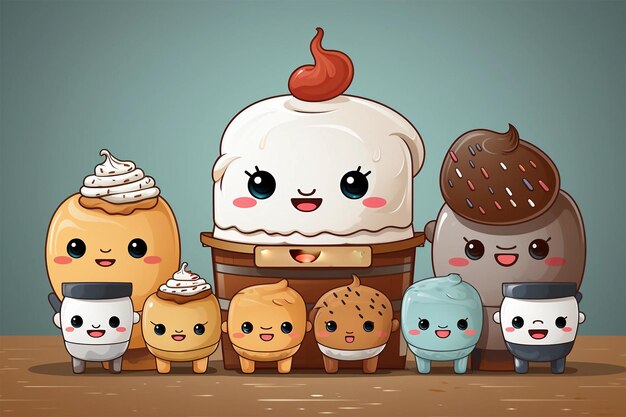 Kawaii donuts ijs snoep en cupcake cartoon