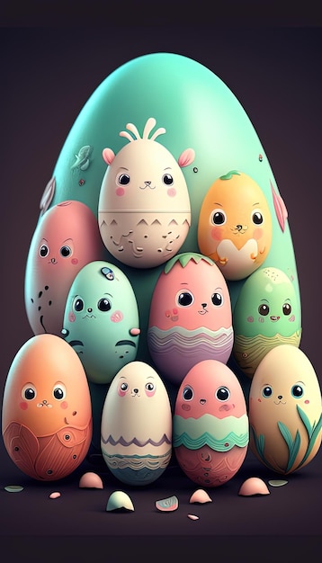 Kawaii Easter eggs depicts adorable and charming eggs evoking a cute and playful ambiance for the holiday