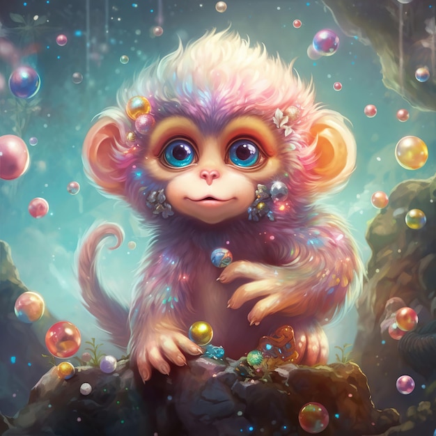 Kawaii fantasy monkey illustration generative ai