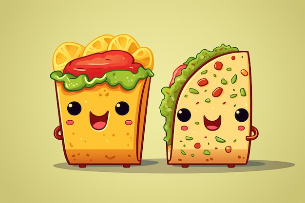Photo kawaii fast food cute burrito and taco