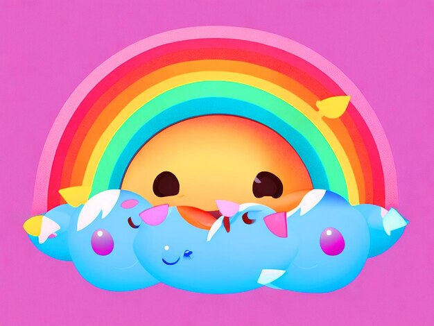 kawaii flat style A faced rainbow