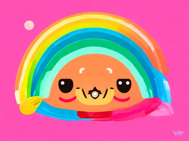 Foto kawaii stile piatto un arcobaleno a faccia