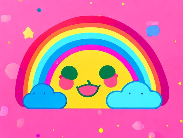 Foto kawaii stile piatto un arcobaleno a faccia