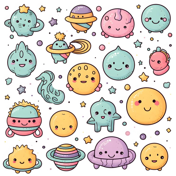 Premium AI Image Kawaii Galaxy Doodle Character Clipart pastel color