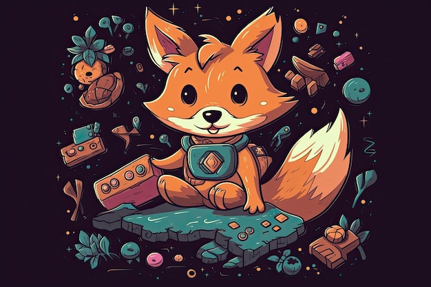 Kawaii gamer fox mascot with creative style generative IA