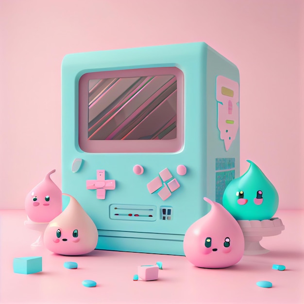 Kawaii gamer set videoconsole gaming pc computer game controller illustratie