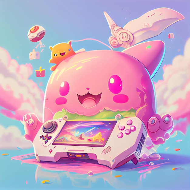 Kawaii gamer set videoconsole gaming pc computer game controller illustration