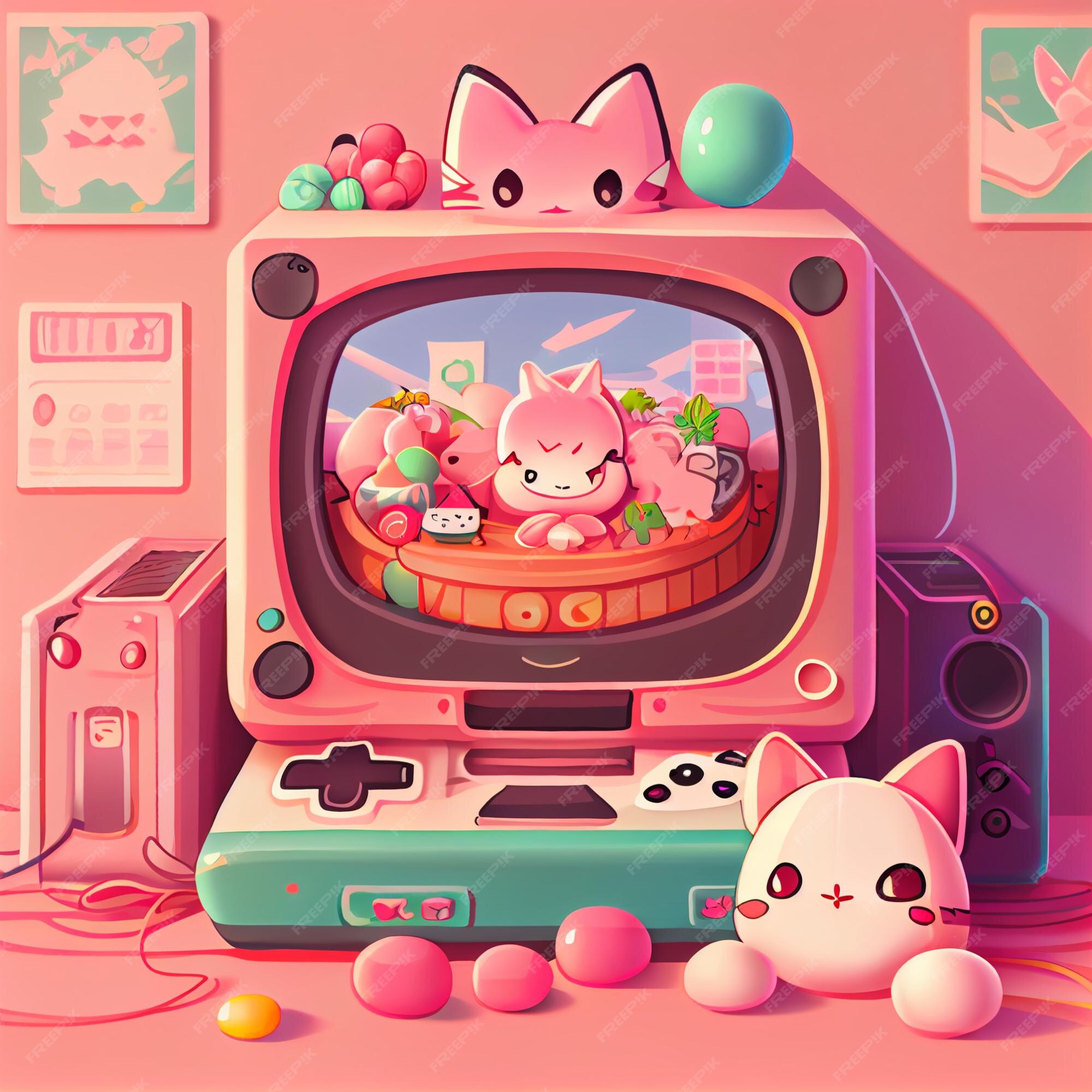 Premium Photo  Kawaii gamer set videoconsole gaming pc computer