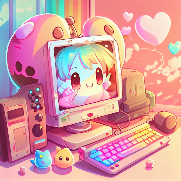 Premium Photo  Kawaii gamer set videoconsole gaming pc computer