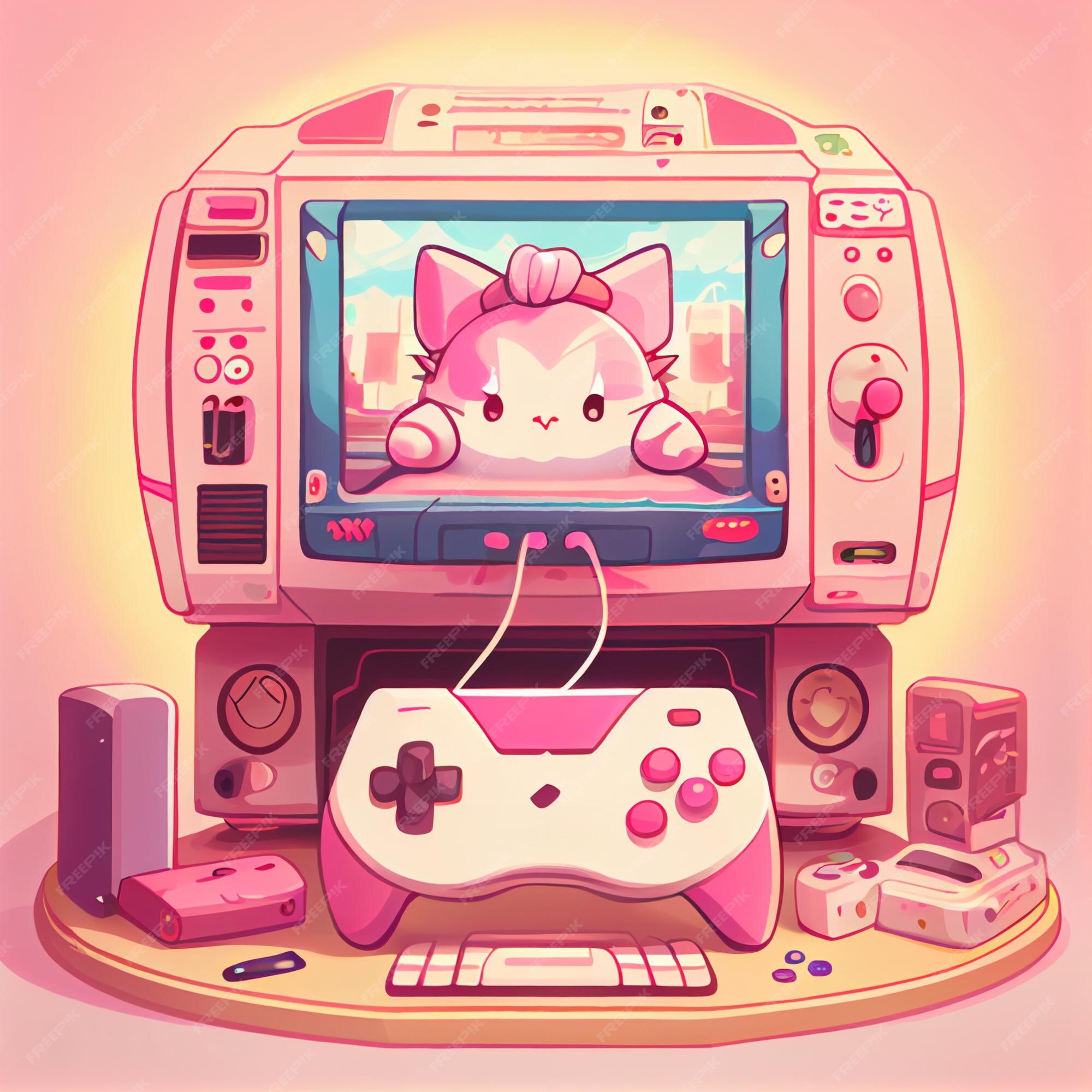 Premium Photo  Kawaii gamer set videoconsole gaming pc computer