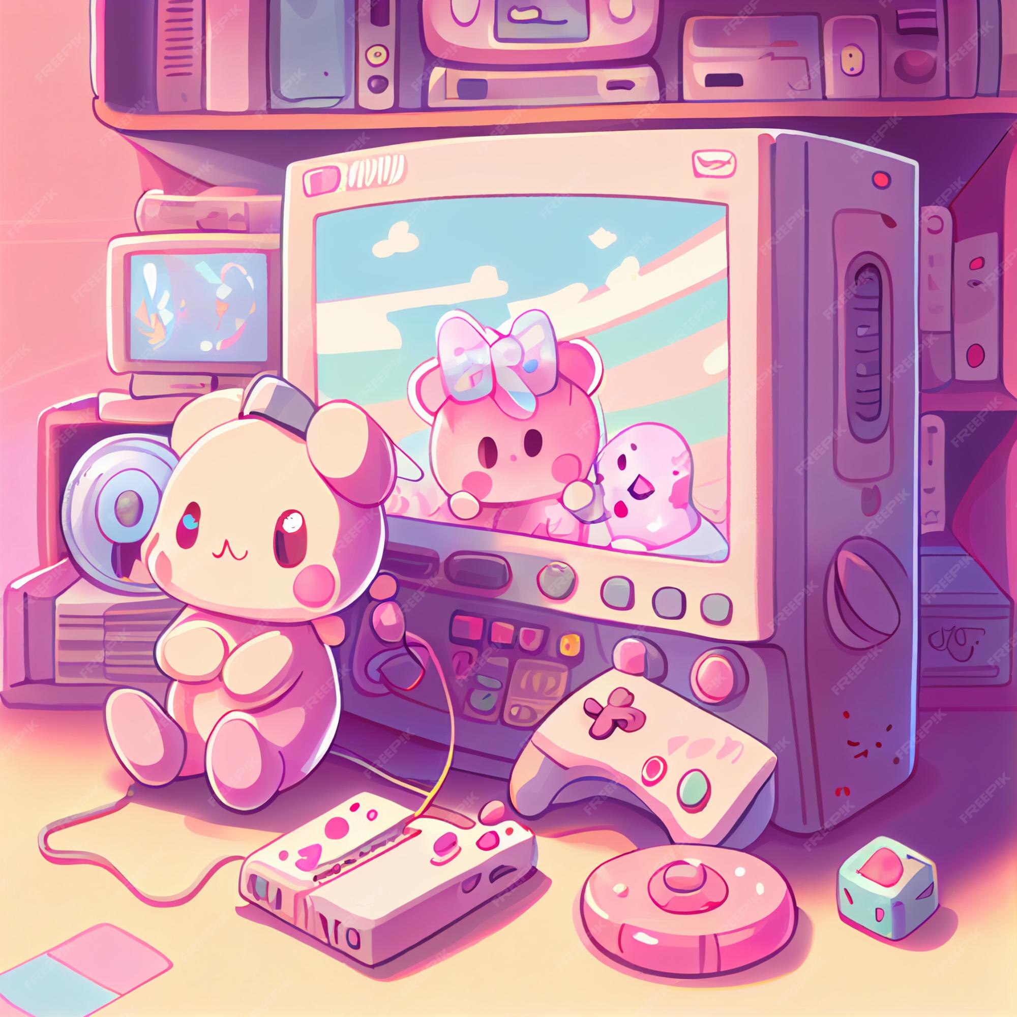 Premium Photo  Kawaii gamer set videoconsole gaming pc computer