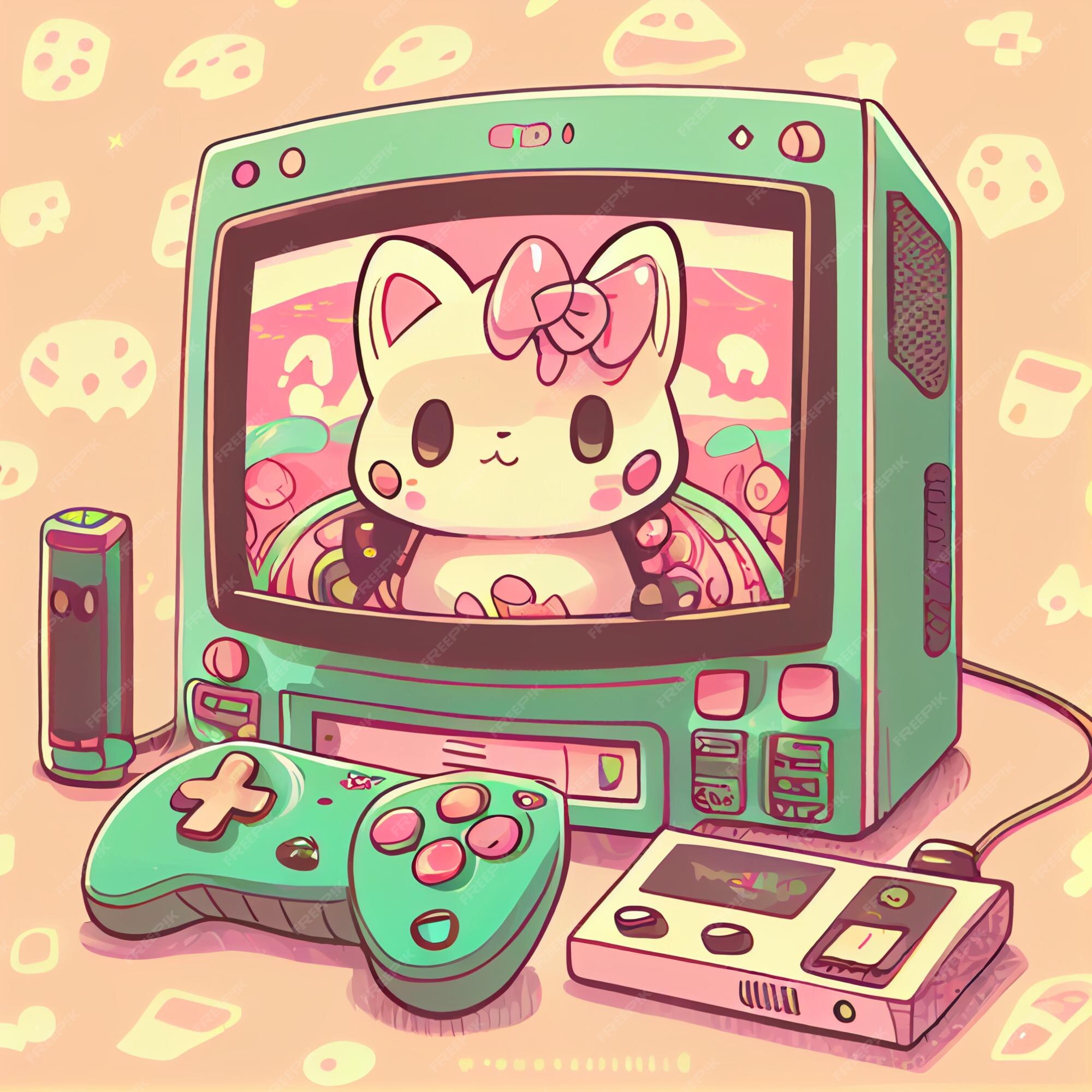 Premium Photo  Kawaii gamer set videoconsole gaming pc computer