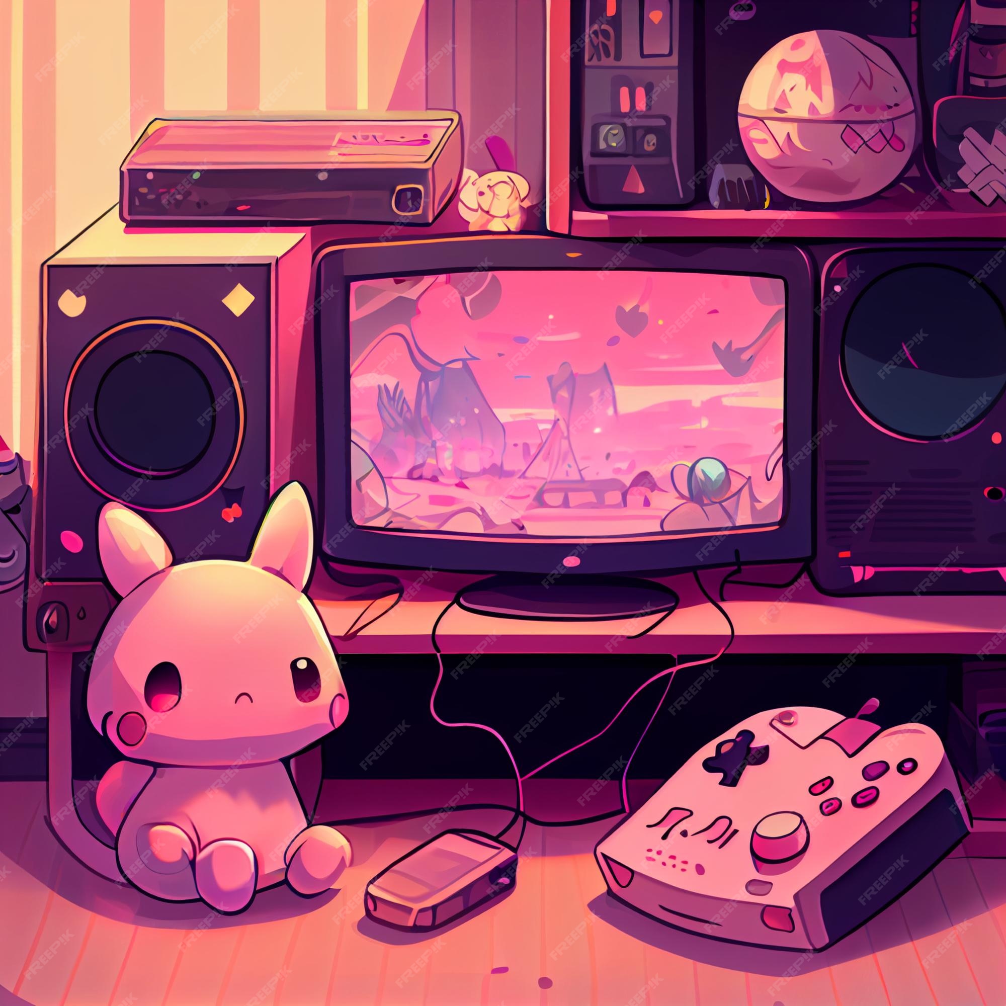 Premium Photo  Kawaii gamer set videoconsole gaming pc computer