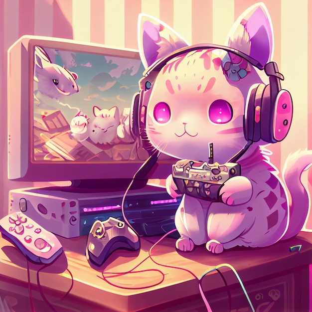 かわいいゲーマー セット ビデオ コンソール ゲーム pc コンピューター ゲーム コントローラー イラスト