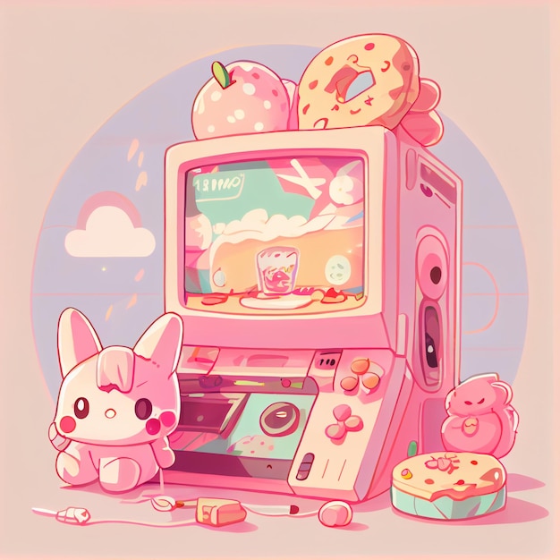 Premium Photo  Kawaii gamer set videoconsole gaming pc computer