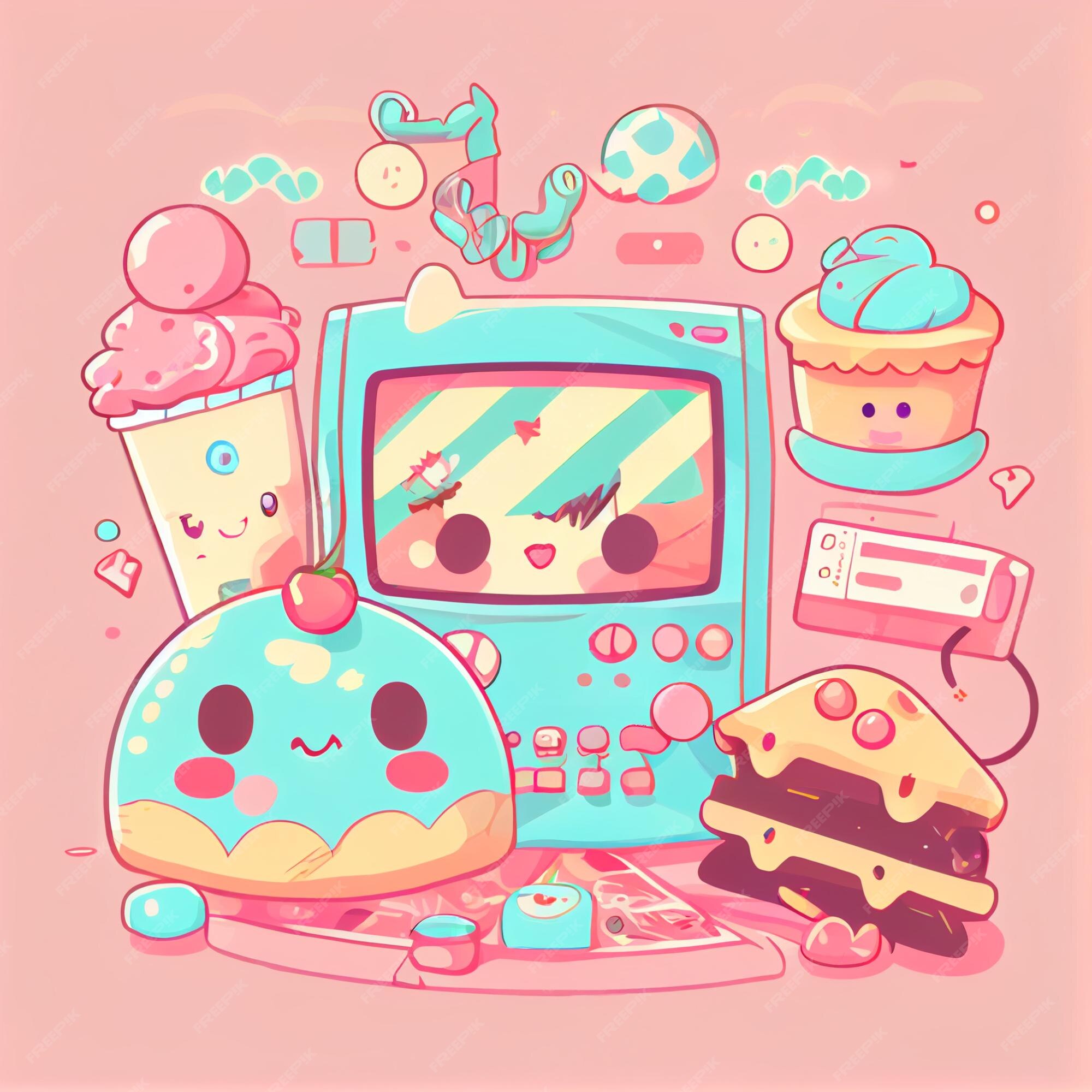 Premium Photo  Kawaii gamer set videoconsole gaming pc computer