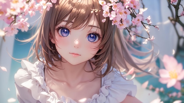 Kawaii girl in anime style for desktop wallpaper