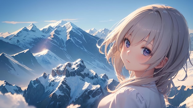 Kawaii girl and beautiful landscape for anime wallpaper