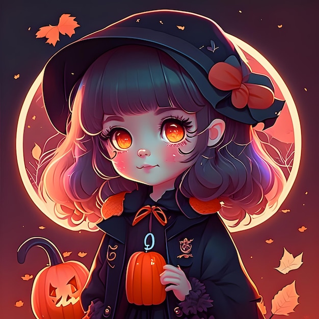 Kawaii girl halloween illustration