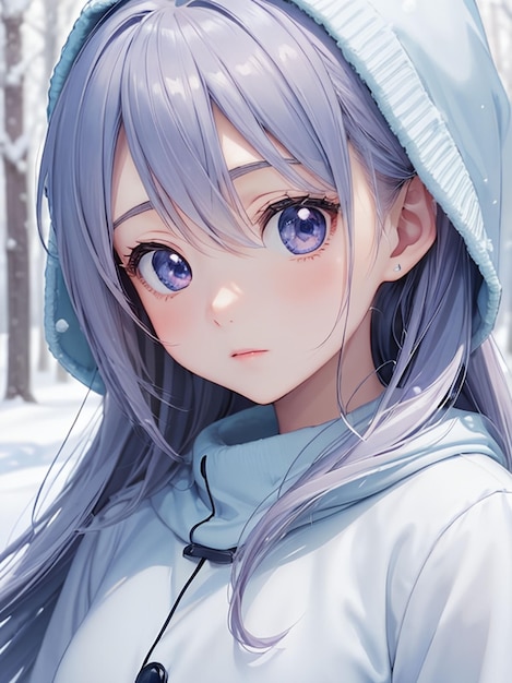 Cute kawai anime girl wallpaper with blue hair