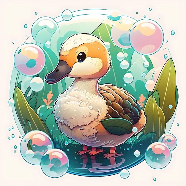 Kawaii goose digital art style colorful